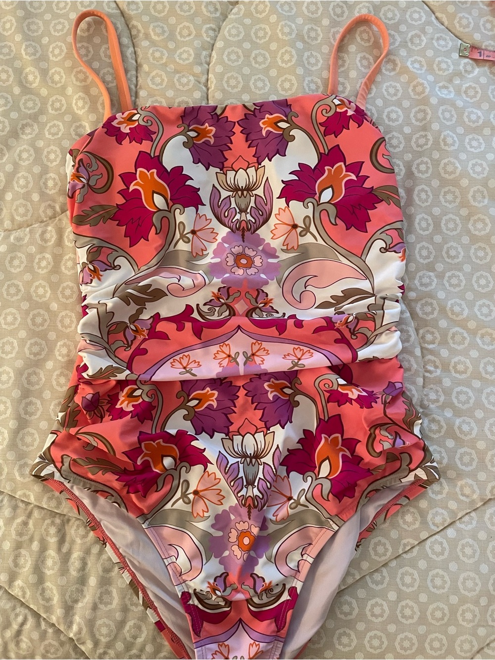 Pink Paisley Square Neck Ladder Strap bathing suit